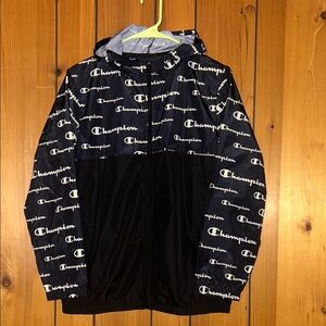 💜Champion Black and Gray Logo Jacket